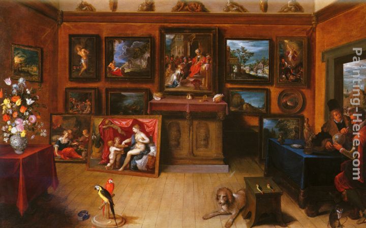 A Picture Gallery With A Man Of Science Making Measurements On A Globe painting - Frans the younger Francken A Picture Gallery With A Man Of Science Making Measurements On A Globe art painting